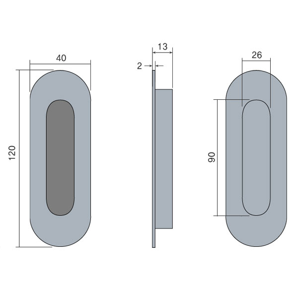 꾸밈닷컴 - 손잡이/도어락 ▼ > 가구손잡이 ▼ > 매입형 > 스텐 매입손잡이 타원 AB (120x40mm) 10개/갑