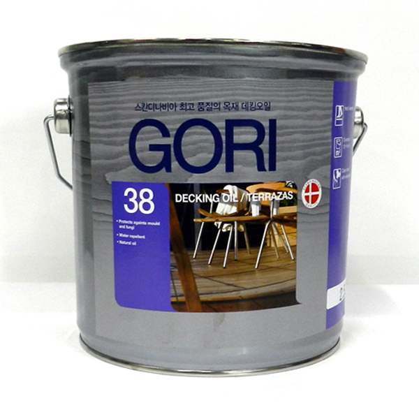 꾸밈닷컴 - 접착용품/케미컬/페인트 ▼ > 페인트/스테인/오일 ▼ > 스테인/바니쉬/방부도료 > 고리 38 데크 전용오일 투명 (5L)